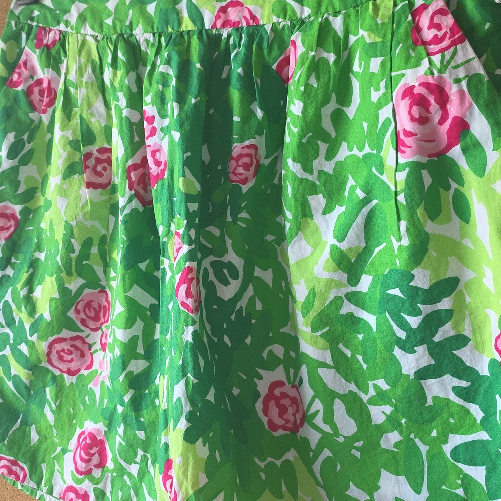 Lilly Pulitzer Cotton Green Floral Circle Skirt with Pink Roses Sz 4 Spring - Picture 4 of 14